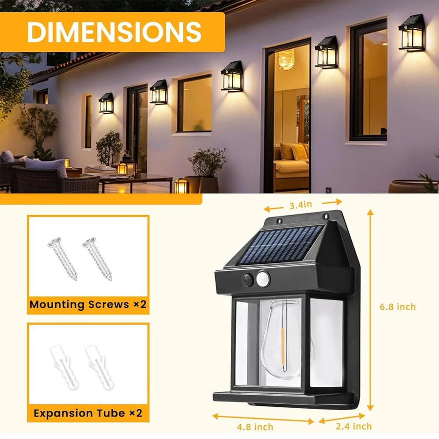 YJMP Super Lighting Solare Außenwandleuchte Wolfram mit Bewegungssensor und LED, IP65 Wasserdicht, Schwarz - Bild 4