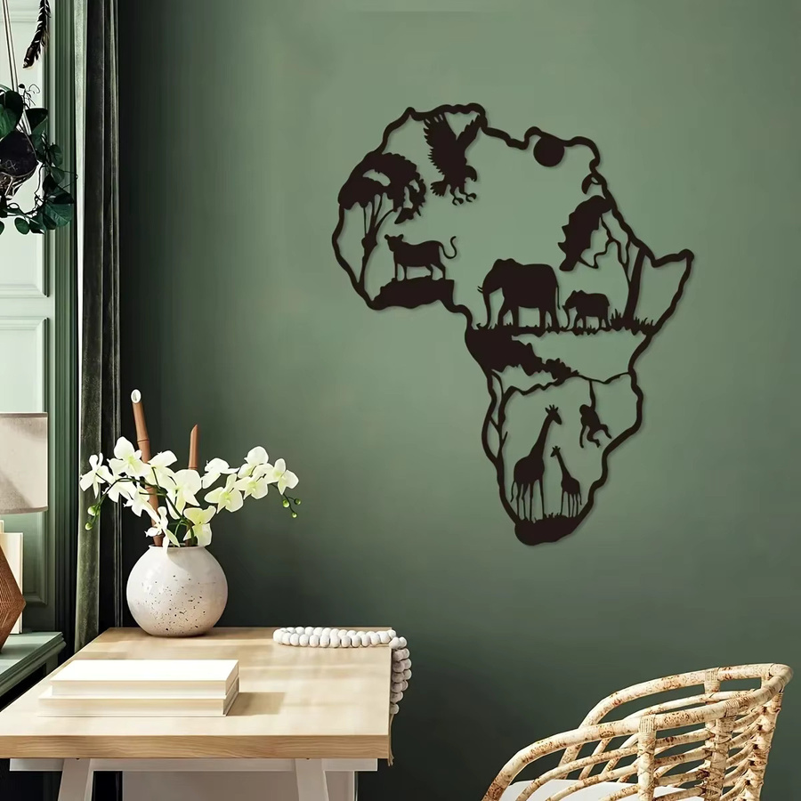 DDPNKL Afrikanische Tierkarte aus Metall in Schwarz für Wanddekoration im Innen- und Außenbereich - Bild 4