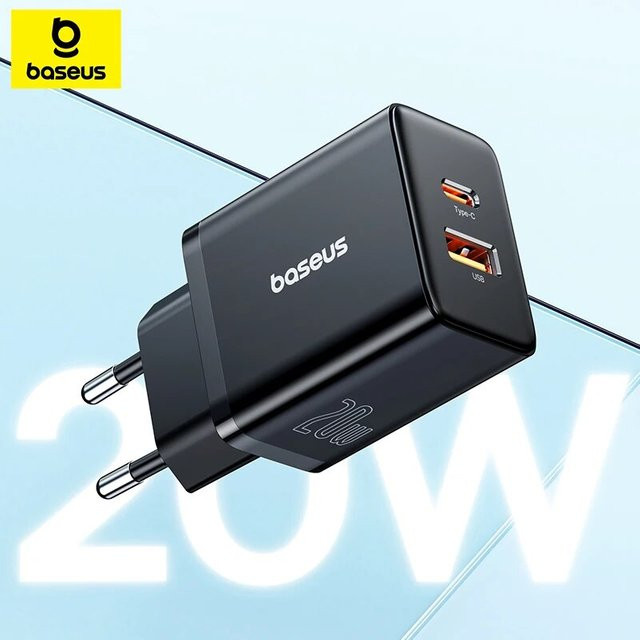 Baseus 20 W PD Schnellladegerät mit USB-C Anschluss in Schwarz für iPhone und Xiaomi Smartphones - Bild 1