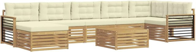 vidaXL Outdoor-Sofagarnitur in L-Form aus Akazienholz mit 8 Kissen in Weiß und Creme - Bild 1