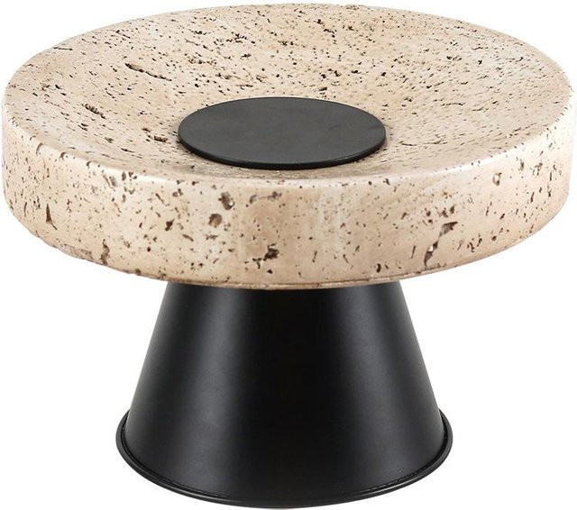 Runde Obstschale und Kerzenständer im Designer-Stil aus Travertin-Imitation, beige, Höhe: 25,0 cm, Durchmesser: 15,5 cm - Bild 1