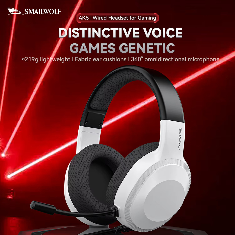 SMAILWOLF AK5 Gaming-Headset mit Mikrofon, kabelgebundenes E-Sport-Headset für PC und Laptop, Weiß - Bild 2