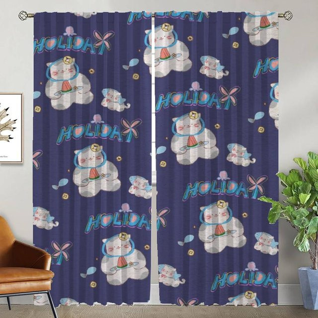 Niedliche Tier-Vorhänge für Kinderzimmer und Wohnzimmer, Blau, 2er-Set, B: 50 cm, H: 70 cm - Bild 1
