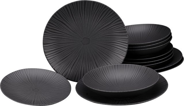 CreaTable Tafelservice Vesuvio aus Steinzeug, 12-teilig, Schwarz und Grau - Bild 1
