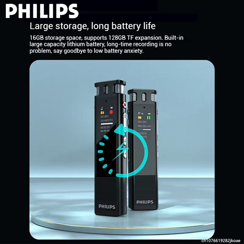 Philips VTR5260Pro Bluetooth AI-Aufnahmestift in Schwarz mit 16 GB Speicher, HD-Rauschunterdrückung und Voice-to-Text Funktion für Konferenzen und Forensik - Bild 2