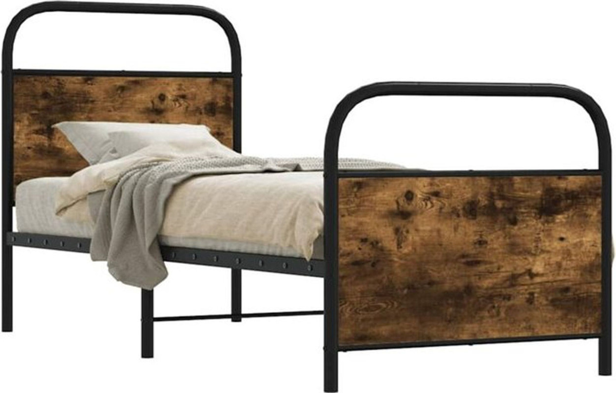 vidaxl Metallbett im Industrial Design aus Holzwerkstoff und Stahl, Braun, B/T/H: 200 x 80 x 85 cm - Bild 1