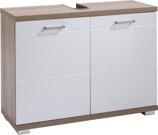 Waschbeckenunterschrank byLIVING NEBRASKA in Eiche und Weiß mit modernem Design und Rillenfräsung, B/H/T: 80 x 59 x 31,5 cm - Bild 1