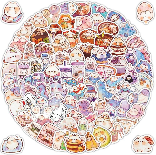 104 Stück Cartoon-Katzen-Aufkleber von Golden Memory Stickers Store in Gold und Multicolour für dein Scrapbook und Tagebuch - Bild 1
