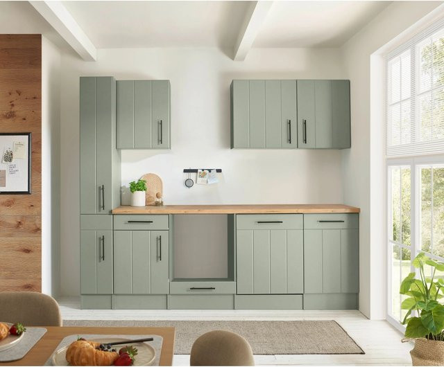 Respekta Küchenzeile Anton Landhaus in Schilfgrün matt mit Breite: 250 cm und Soft-Close-Funktion - Bild 1