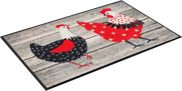 wash+dry by Kleen-Tex Fußmatte mit Hühner-Motiv, rutschhemmend und UV-beständig, rechteckig, Multicolor - Bild 1