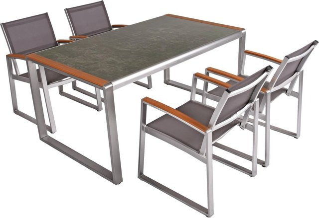 DELUKE Garten-Sitzgruppe ESME 5-tlg. in Braun mit Glastisch und Aluminiumgestell - Bild 1