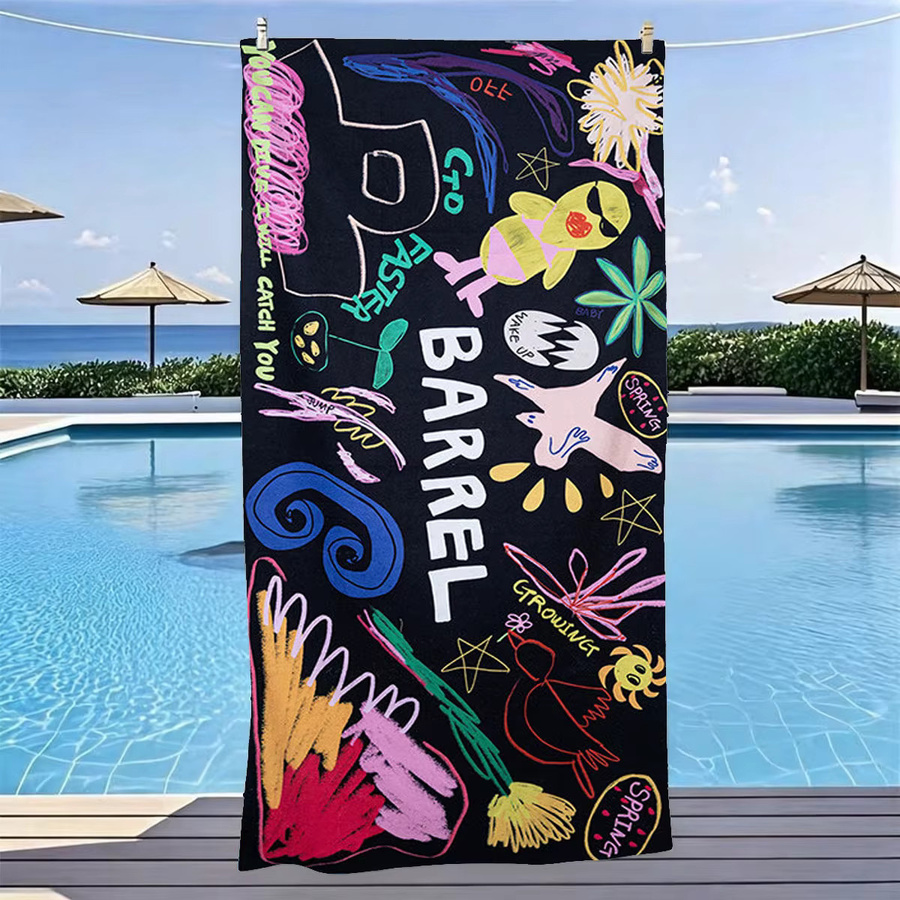 B-Barrel Graffiti Art Mikrofaser-Strandtuch in Schwarz, schnell trocknendes und saugfähiges Badetuch für Damen und Herren - Bild 2