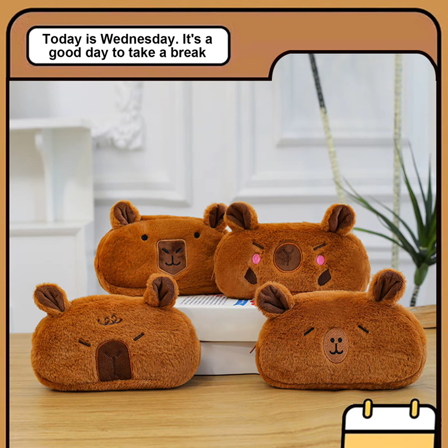 Niedliches Cartoon-Capybara Federmäppchen für Kinder, braunes Textil-Stiftebeutel mit großem Organisationsvolumen und Reißverschluss - Bild 4