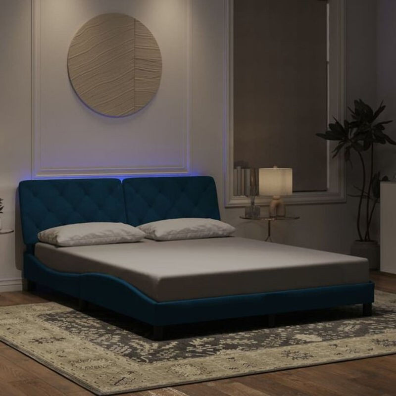 Modernes Polsterbett Vidaxl aus Samt und Metall mit LED-Leuchten in Blau, B/T/H: 160 x 200 cm - Bild 1