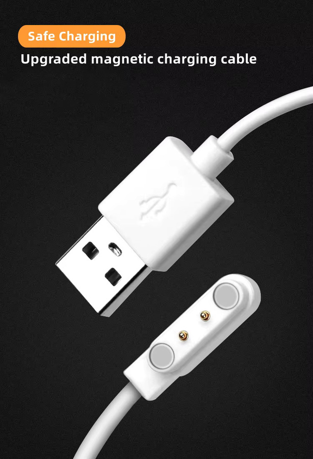 AISHISMART Magnetisches USB zu Pogo-Pin Ladekabel für Smartwatch und Kopfhörer, 60 cm Länge, erhältlich in Schwarz oder Weiß - Bild 3