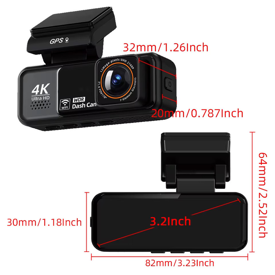 Acceo 4K Dashcam mit WLAN und GPS, Dual-Objektiv mit 2.5K Rückfahrkamera, Nachtsicht und 24H Parküberwachung, Black Box Videorekorder in Schwarz - Bild 5