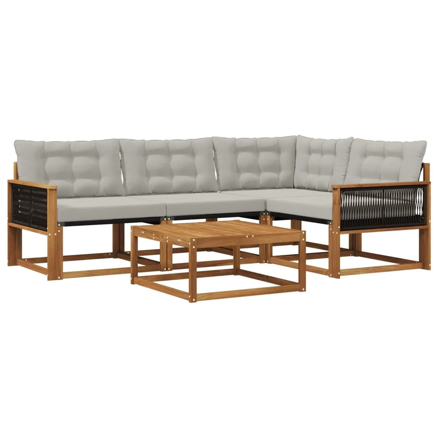 vidaXL Outdoor-Sofagarnitur L-Form aus Akazienholz mit Textilene und Kissen in Grau und Natur - Bild 2