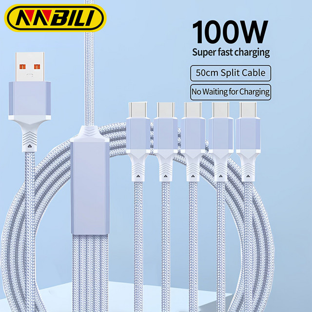 NNBILI 5-in-1 USB-A Ladekabel mit 100W Superschnellladefunktion für iPhone, Huawei, Samsung und Xiaomi - Bild 1
