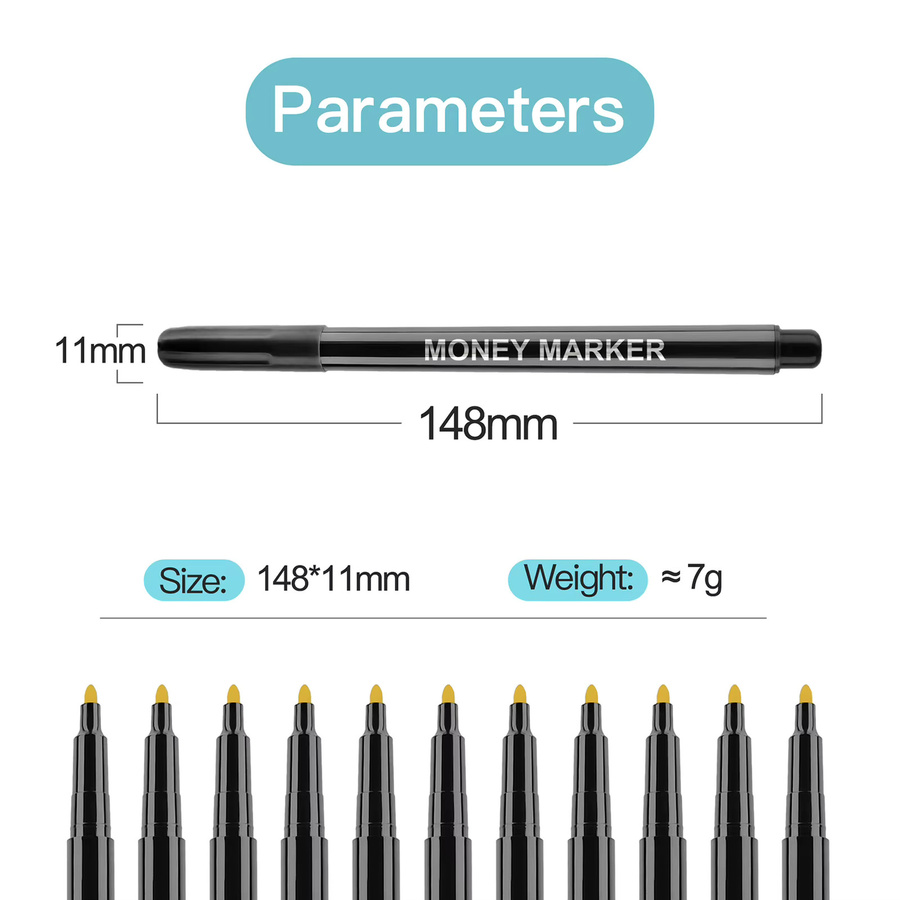 Aibecy Fälschungsgelddetektor-Marker Set für Euro, USD und RMB, 12 Stück, Schwarz - Bild 4