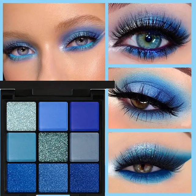 VERONNI Lidschatten-Palette, 9 Farben, Blau, Matt, Puder, Unisex - Bild 1