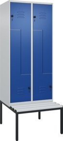 C+P Z-Spind Classic PLUS Sitzbank mit 4 Fächern und Sicherheits-Drehriegel, B/T/H: 212,0 x 80,0 x 81,5 cm, Kunststoff-Sitzfläche, Farben: Grau und Blau - Bild 1