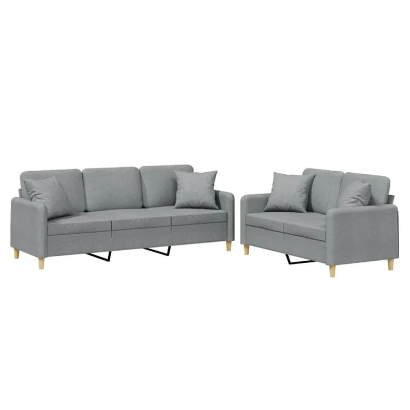 Vidaxl 2er Entspannungsgarnitur mit Kissen in Hellgrau aus Stoff und Holz mit Metallgestell im modernen Design - Bild 2