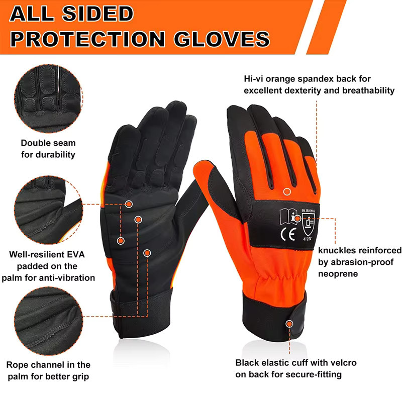 XYEHS Kettensägen-Sicherheitsarbeitshandschuhe aus Leder in Orange, 1 Paar schnittfeste Sägeschutzhandschuhe mit EVA-Polsterung - Bild 3