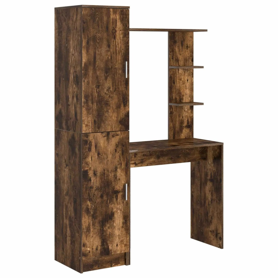 vidaXL Schreibtisch-Set aus Holzwerkstoff in Raucheiche, 2-teilig bestehend aus Tisch und Hochboard, modern für Büro und Home-Office - Bild 2