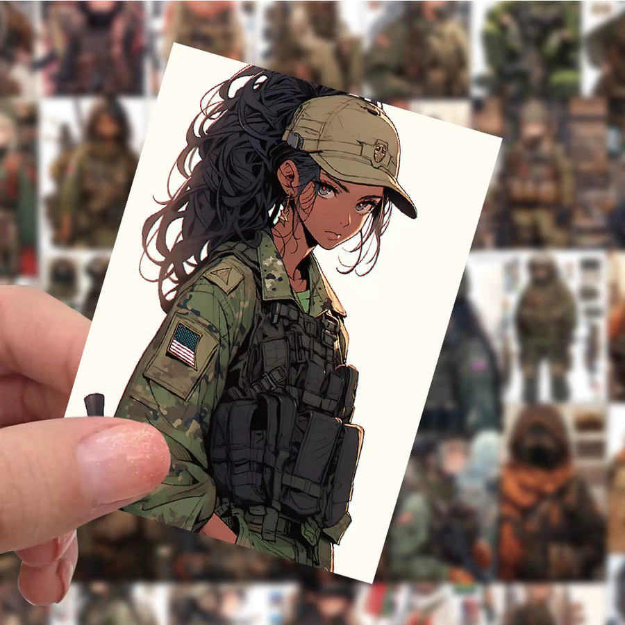 Rspctou Cartoon Anime Tarnfarben Weibliche Soldaten Aufkleber, Bunt / Mehrfarbig - Bild 3