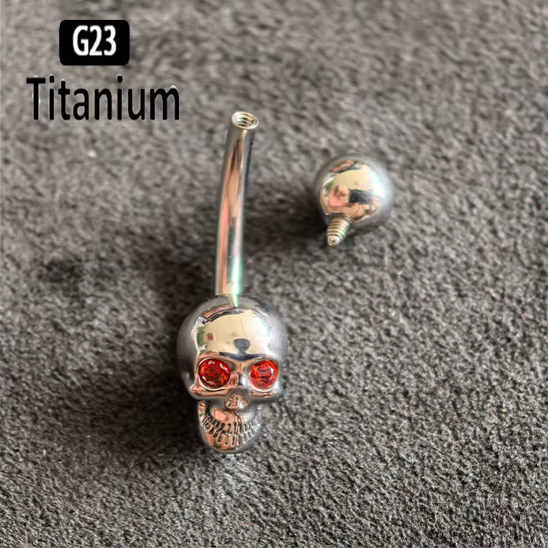 pioroe Bauchnabelring Titan, Totenkopf, 14G, 10 mm, Silber, Unisex - Bild 2