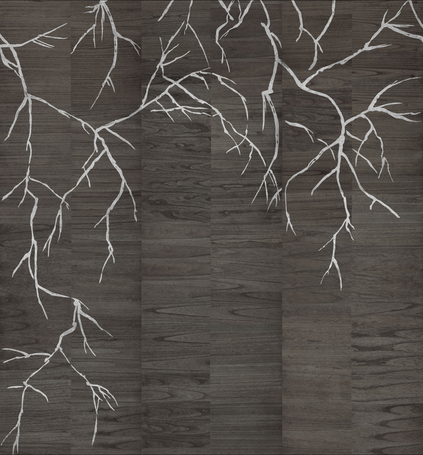Omexco Mural Bright LAN272 Wandtapete mit Holzfurnier in Gold, Silber und Grau im abstrakten Design - Bild 1