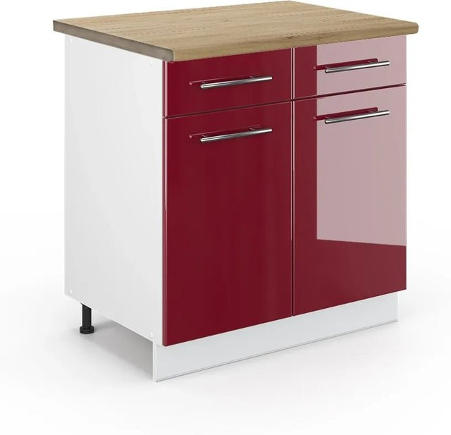 Vicco Küchenunterschrank Fame-Line Bordeaux Hochglanz Weiß Eiche B: 80 cm, T: 60 cm, H: 82 cm - Bild 1