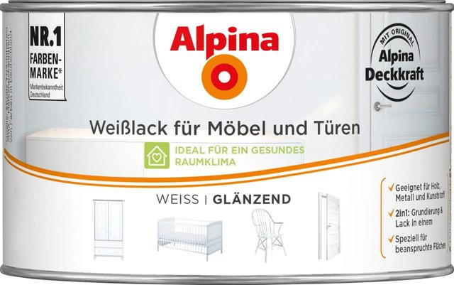 Alpina Weißlack für Möbel und Türen glänzend in Weiß, 300 ml - Bild 1