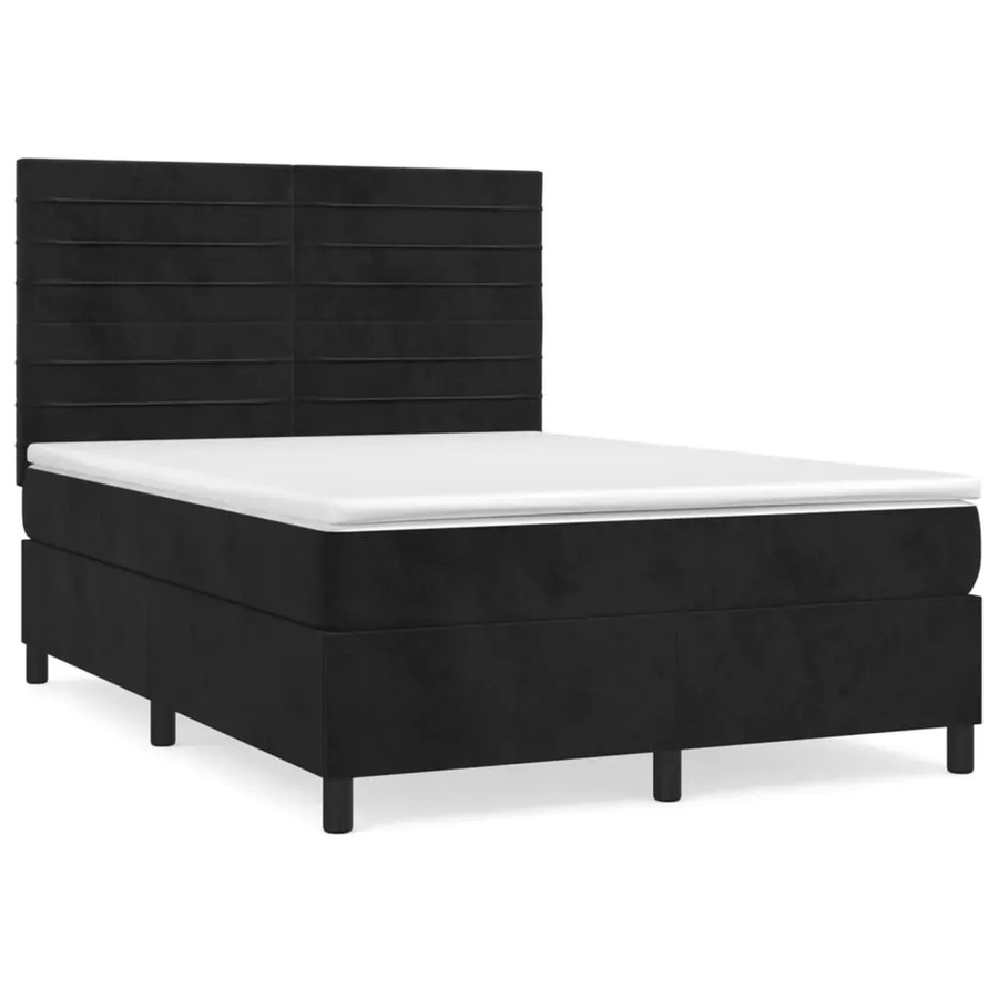 vidaXL Boxspringbett mit Matratze in Schwarz aus Samt, Hybrid-Design mit Taschenfederkern, B/T: 140 x 200 cm - Bild 2