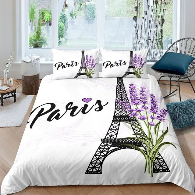 Bettwäsche Set Eiffelturm Paris Urbaner Stil aus Polyester mit verdecktem Reißverschluss, B/H: 135 x 200 cm - Bild 1