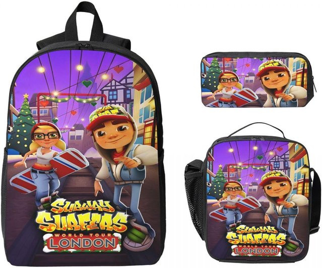 3-teiliges Subway Surfers Schultaschen-Set von Fancy Style Studio mit Rucksack, Federmäppchen und Brotdose in Multicolour für Jungen und Mädchen - Bild 1