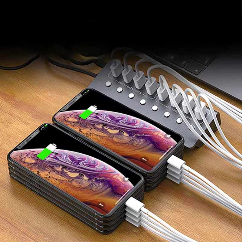 MOSHOU 7in1 USB-Hub 3.0 mit LED-Anzeige und individuellen Schaltern, USB-Adapter in Silber - Bild 4
