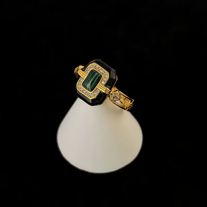 CherishKitten Ring, Malachit, Achat, Schwarz, Gold, Damen - Bild 2
