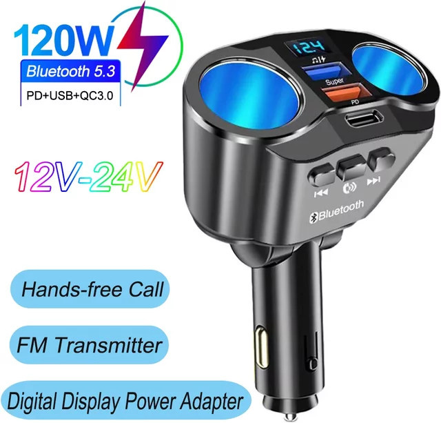 kebidumei Bluetooth FM-Transmitter Auto-Ladegerät mit Dual-USB-Aufladung und Spannungsanzeige in Schwarz - Bild 1