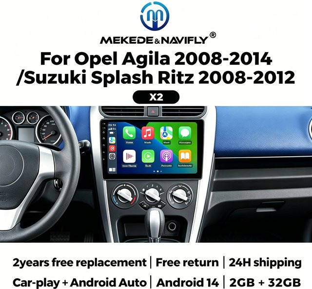 NAVIFANS 9-Zoll Multimedia-Autoradio mit Android Auto, Wireless CarPlay und GPS in Schwarz für SUZUKI Splash Ritz und OPEL Agila (2008-2012) - Bild 1