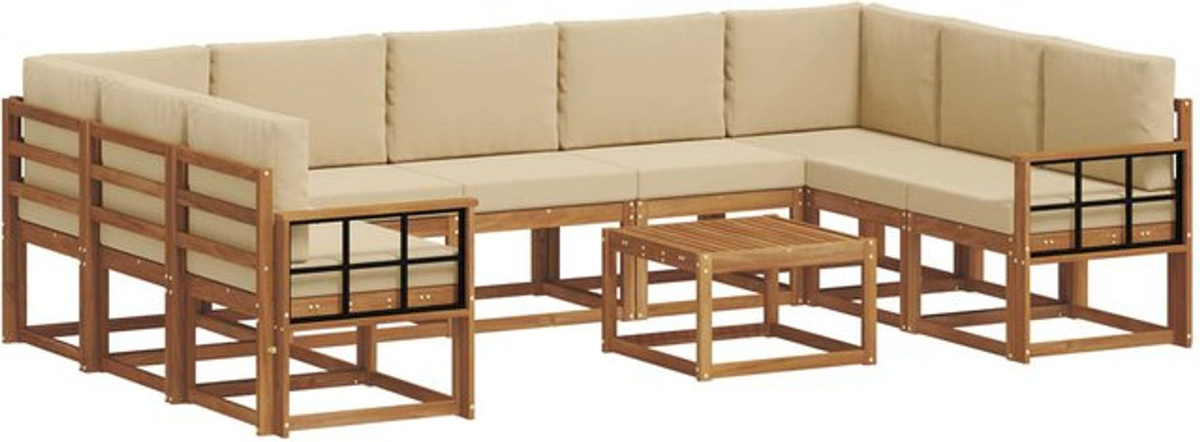 vidaXL Outdoor-Sofagarnitur aus Akazie mit 10-teiligem Set Kissen in Natur und Beige - Bild 1