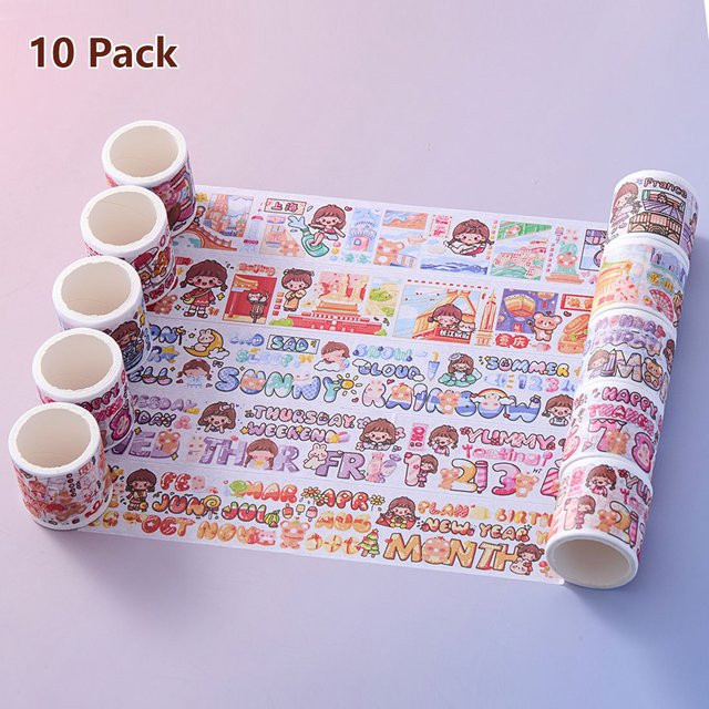 10-teiliges Kawaii-Cartoon-Washi-Tape-Set in Multicolour für Scrapbooking und DIY-Dekoration - Bild 1