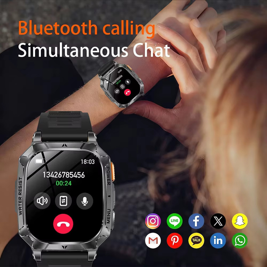 BOALZETD Smartwatch, Schwarz, Eckig, Bluetooth, Wasserdicht - Bild 2