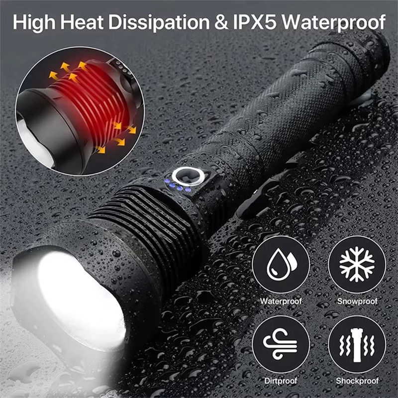 KENSUN Taktische LED-Taschenlampe in Schwarz, USB wiederaufladbare Outdoor-Handlampe mit Zoom für Camping und Angeln - Bild 4