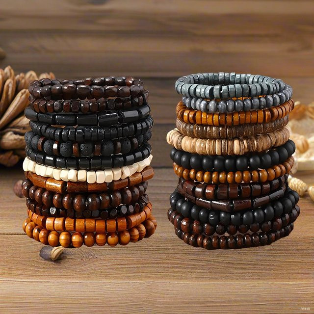 Armband-Set Herren, Holz, Perlen, Bunt - Bild 1