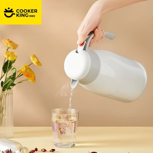 COOKER KING Thermoskanne aus Edelstahl mit 2,2 l Volumen, isolierte Wasserflasche in Pink oder White mit Flip-Verschluss - Bild 1