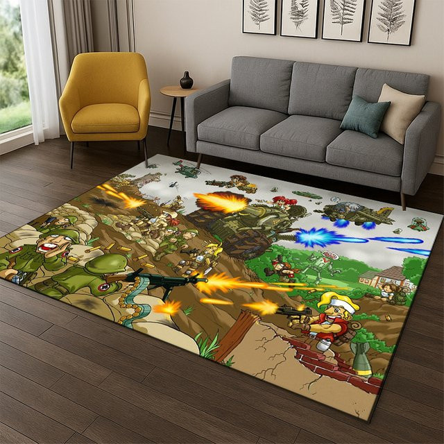 Livrane Retro-Spiel Metal Slug Cartoon-Teppich, rutschfeste Bodenmatte für Kinderzimmer, Wohnzimmer oder Schlafzimmer, mehrfarbig, rechteckig - Bild 1