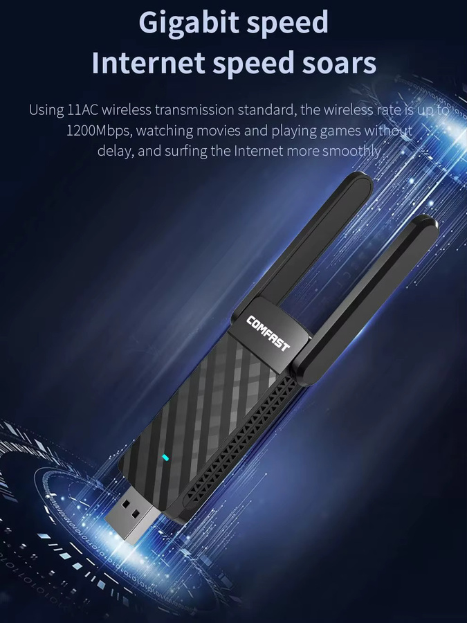 Comfast USB 3.0 WLAN Adapter Dual-Band 5GHz & 2,4GHz mit High Gain Antennen in Schwarz - Bild 2
