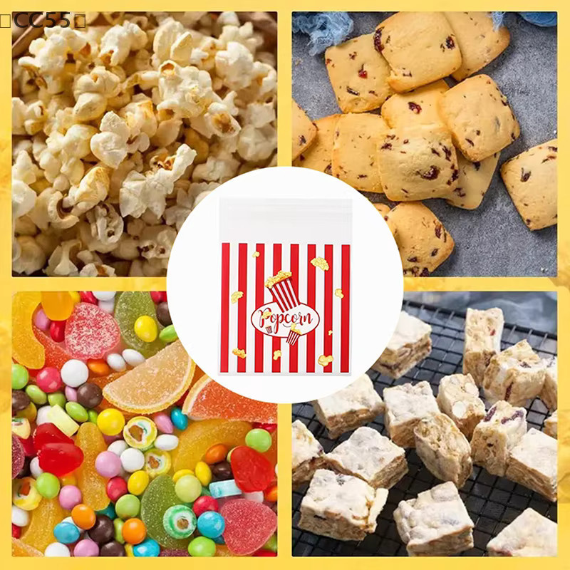 ieniaCC55 Geschenktüten im Popcorn-Design, rot-weiß gestreift, selbstverschließende Snackbeutel für Süßigkeiten und Kekse, B/H: 13 x 10 cm - Bild 3