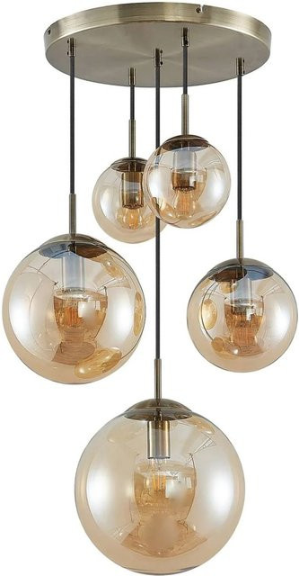 Lindby Pendelleuchte Teeja Retro Vintage Antik, 5-flammig, Glas, Creme - Bild 1
